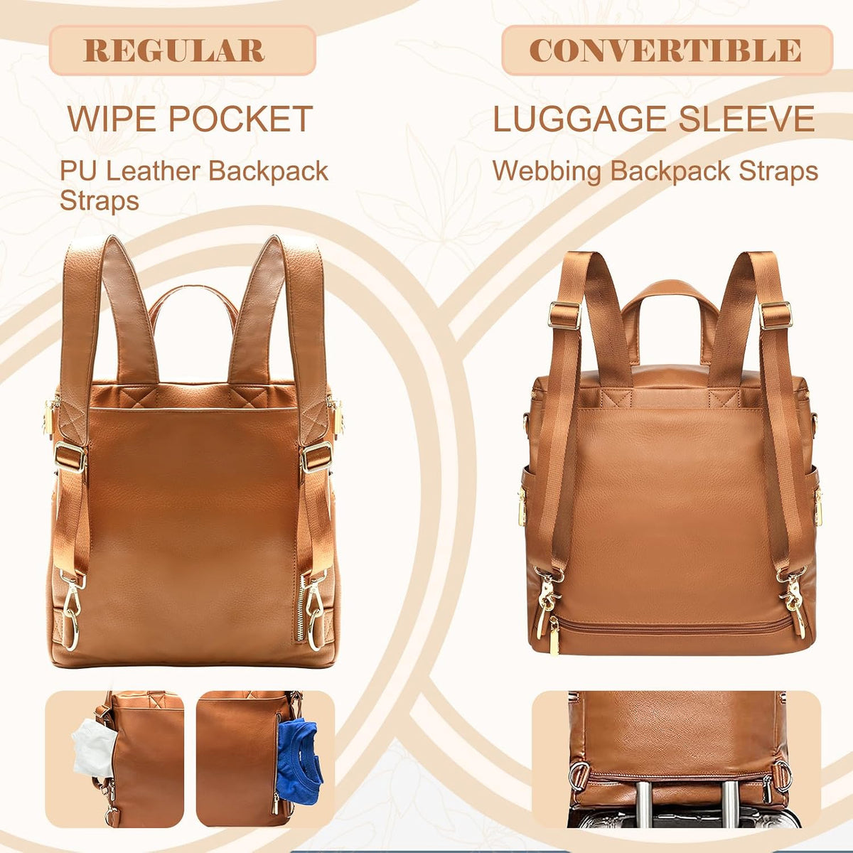 Neoprene Diaper Bag Baby Diaper Bag Large Capacity Neoprene Backpack with Changing Pad Travel Diaper Backpack with 16 Pockets for Mom & Dad-Brown