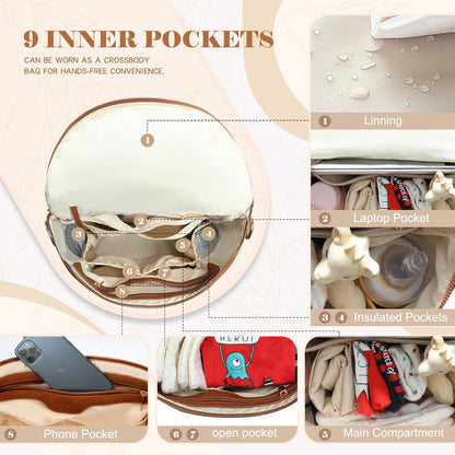 Neoprene Diaper Bag Baby Diaper Bag Large Capacity Neoprene Backpack with Changing Pad Travel Diaper Backpack with 16 Pockets for Mom & Dad-Brown