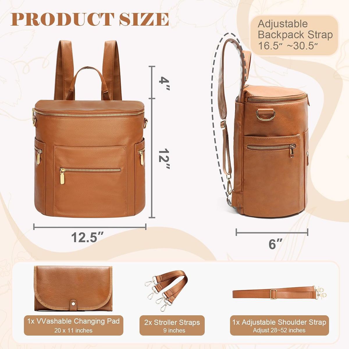 Neoprene Diaper Bag Baby Diaper Bag Large Capacity Neoprene Backpack with Changing Pad Travel Diaper Backpack with 16 Pockets for Mom & Dad-Brown