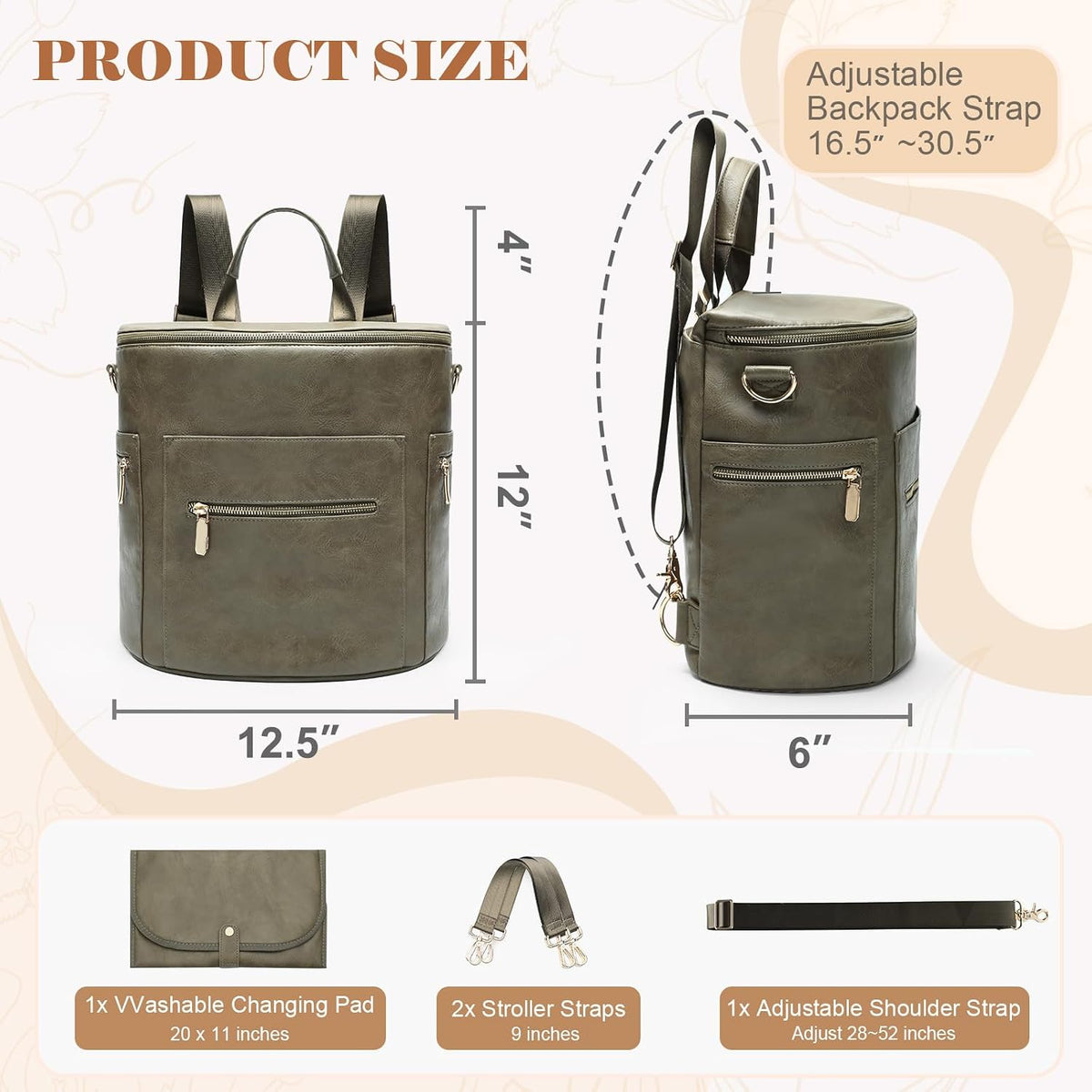 Neoprene Diaper Bag Baby Diaper Bag Large Capacity Neoprene Backpack with Changing Pad Travel Diaper Backpack with 16 Pockets for Mom & Dad-Brown