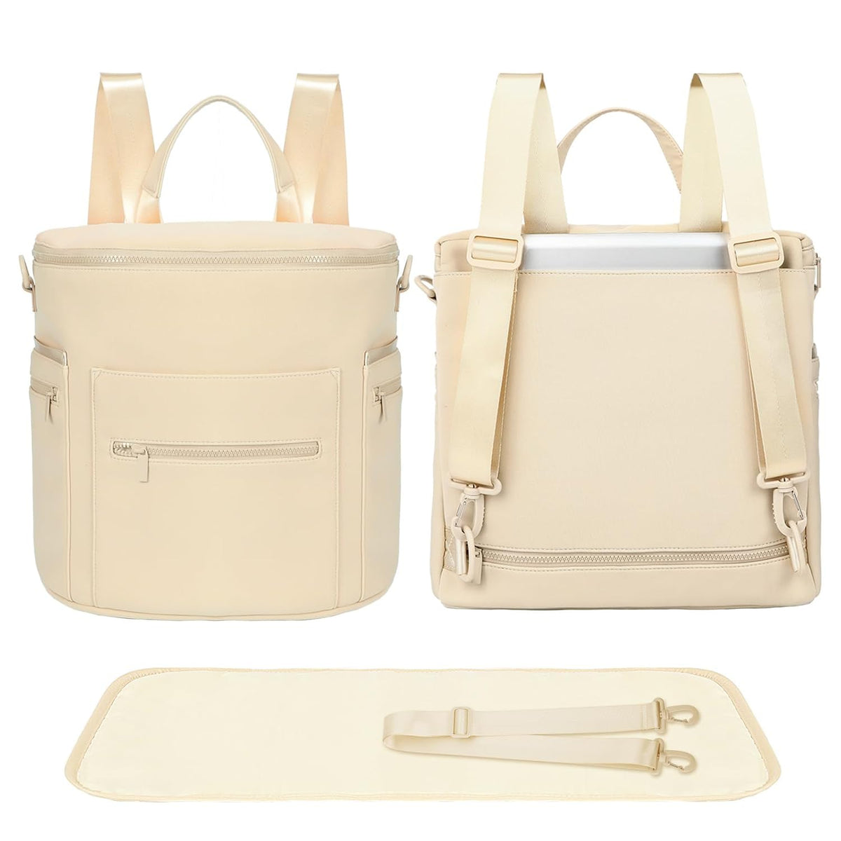 Neoprene Diaper Bag Baby Diaper Bag Large Capacity Neoprene Backpack with Changing Pad Travel Diaper Backpack with 16 Pockets for Mom & Dad-Brown