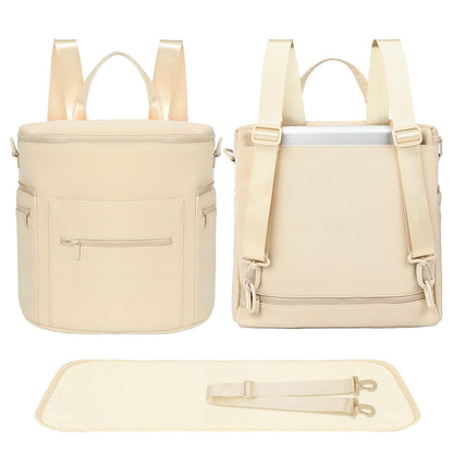 Neoprene Diaper Bag Baby Diaper Bag Large Capacity Neoprene Backpack with Changing Pad Travel Diaper Backpack with 16 Pockets for Mom & Dad-Brown