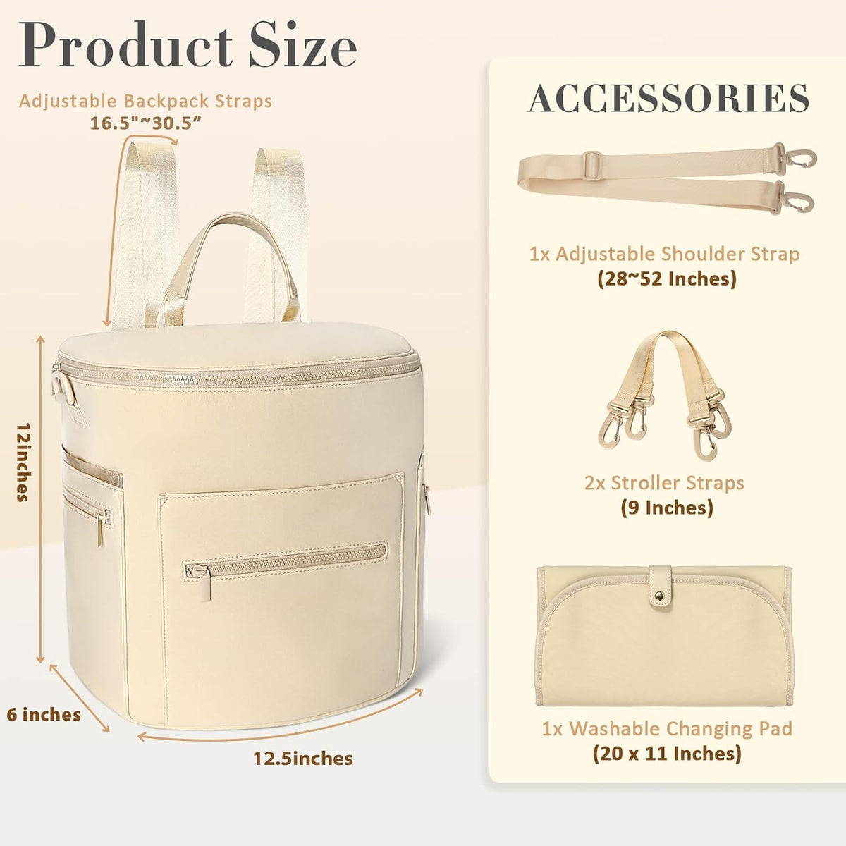 Neoprene Diaper Bag Baby Diaper Bag Large Capacity Neoprene Backpack with Changing Pad Travel Diaper Backpack with 16 Pockets for Mom & Dad-Brown