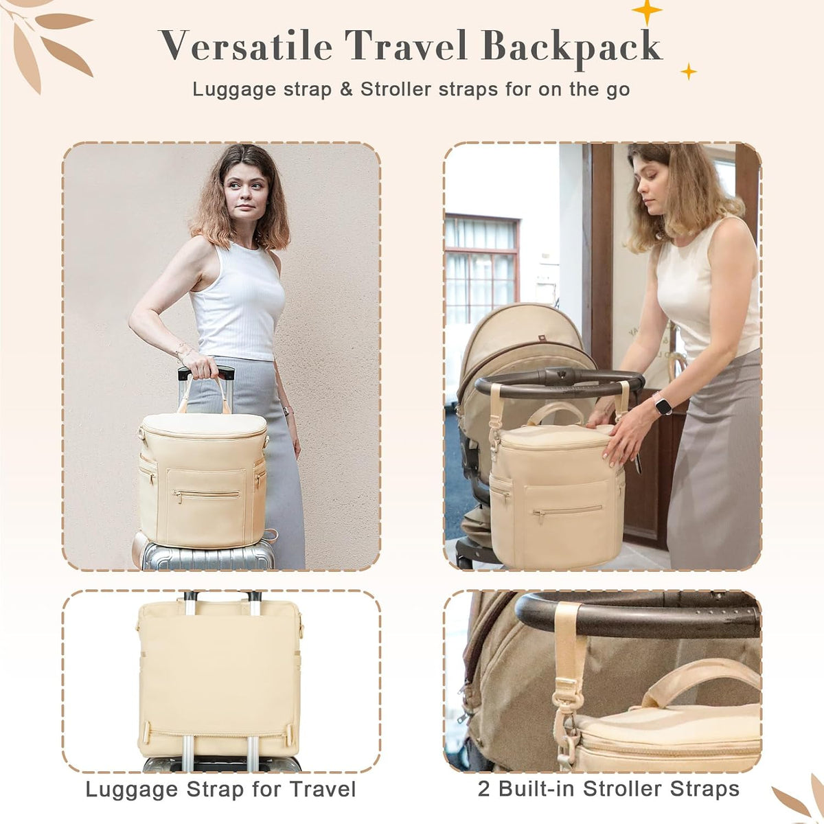 Neoprene Diaper Bag Baby Diaper Bag Large Capacity Neoprene Backpack with Changing Pad Travel Diaper Backpack with 16 Pockets for Mom & Dad-Brown