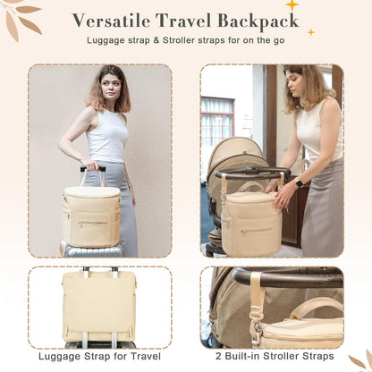 Neoprene Diaper Bag Baby Diaper Bag Large Capacity Neoprene Backpack with Changing Pad Travel Diaper Backpack with 16 Pockets for Mom & Dad-Brown