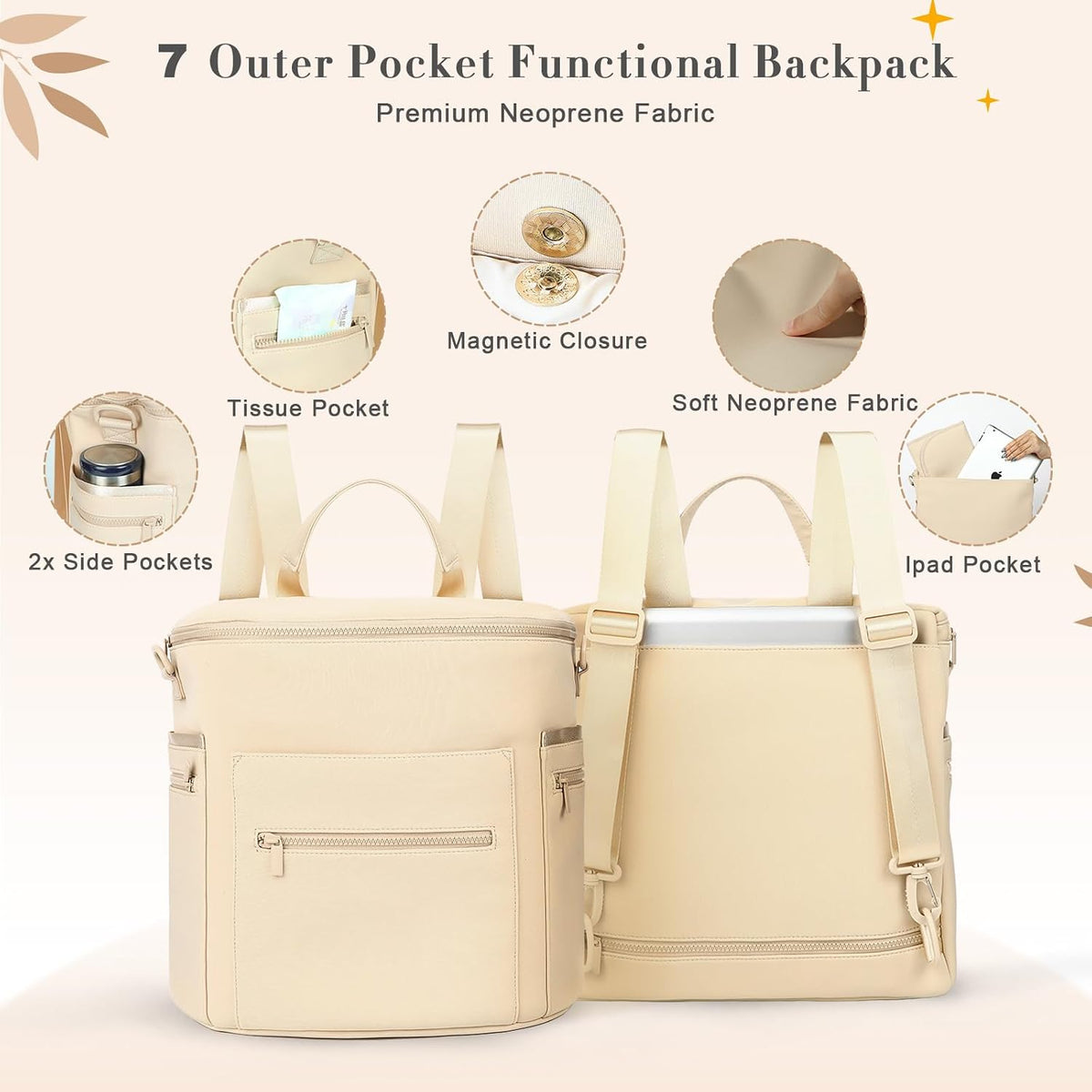 Neoprene Diaper Bag Baby Diaper Bag Large Capacity Neoprene Backpack with Changing Pad Travel Diaper Backpack with 16 Pockets for Mom & Dad-Brown