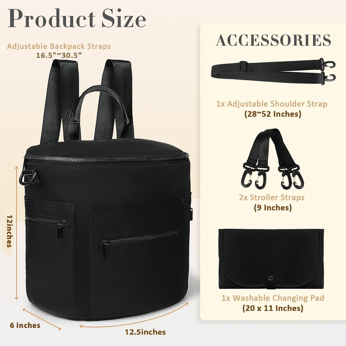 Neoprene Diaper Bag Baby Diaper Bag Large Capacity Neoprene Backpack with Changing Pad Travel Diaper Backpack with 16 Pockets for Mom & Dad-Brown