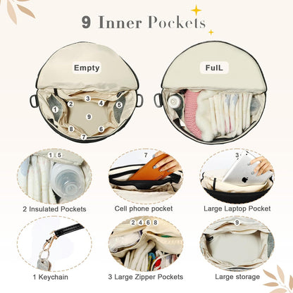 Neoprene Diaper Bag Baby Diaper Bag Large Capacity Neoprene Backpack with Changing Pad Travel Diaper Backpack with 16 Pockets for Mom & Dad-Brown