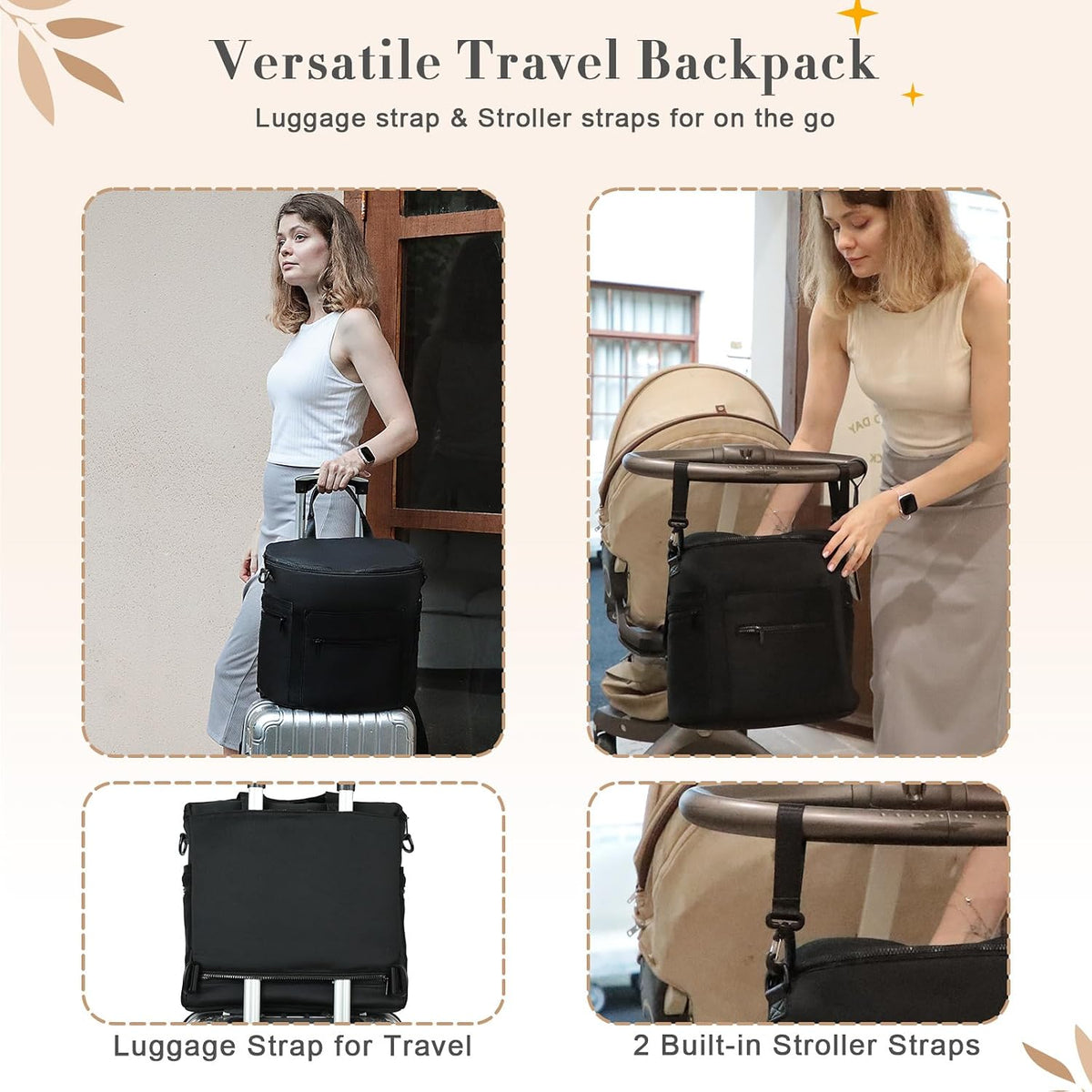 Neoprene Diaper Bag Baby Diaper Bag Large Capacity Neoprene Backpack with Changing Pad Travel Diaper Backpack with 16 Pockets for Mom & Dad-Brown