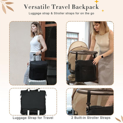 Neoprene Diaper Bag Baby Diaper Bag Large Capacity Neoprene Backpack with Changing Pad Travel Diaper Backpack with 16 Pockets for Mom & Dad-Brown
