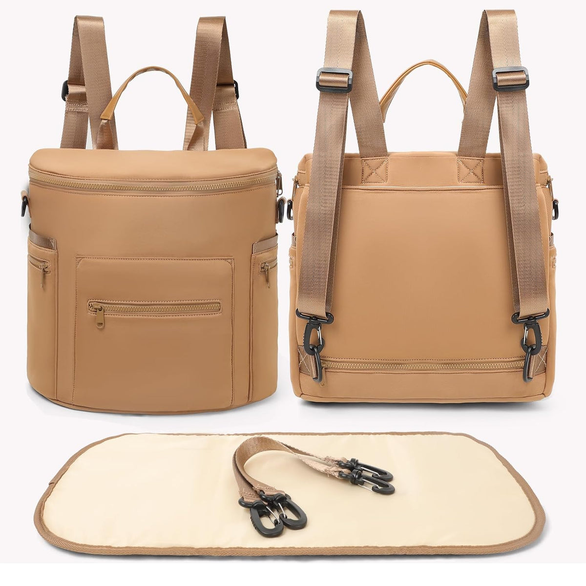 Neoprene Diaper Bag Baby Diaper Bag Large Capacity Neoprene Backpack with Changing Pad Travel Diaper Backpack with 16 Pockets for Mom & Dad-Brown