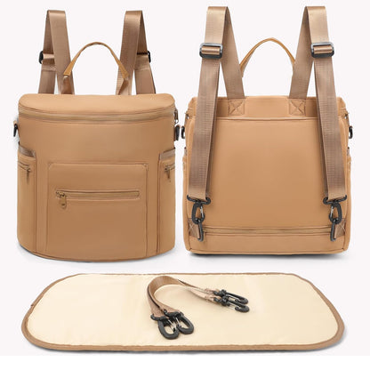 Neoprene Diaper Bag Baby Diaper Bag Large Capacity Neoprene Backpack with Changing Pad Travel Diaper Backpack with 16 Pockets for Mom & Dad-Brown