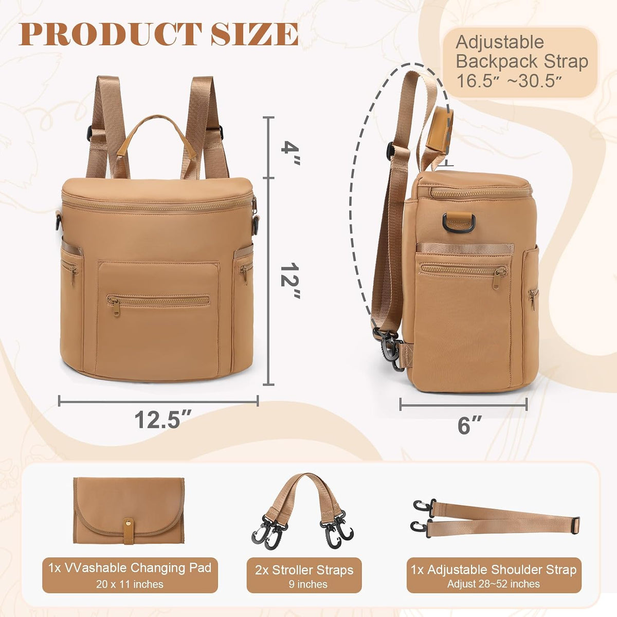 Neoprene Diaper Bag Baby Diaper Bag Large Capacity Neoprene Backpack with Changing Pad Travel Diaper Backpack with 16 Pockets for Mom & Dad-Brown
