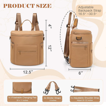 Neoprene Diaper Bag Baby Diaper Bag Large Capacity Neoprene Backpack with Changing Pad Travel Diaper Backpack with 16 Pockets for Mom & Dad-Brown