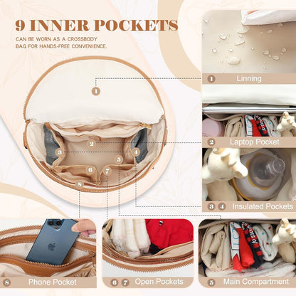 Neoprene Diaper Bag Baby Diaper Bag Large Capacity Neoprene Backpack with Changing Pad Travel Diaper Backpack with 16 Pockets for Mom & Dad-Brown