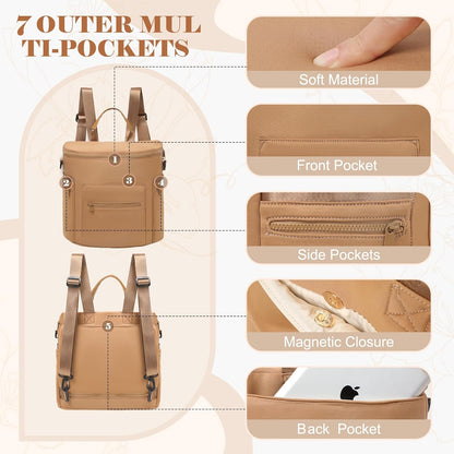 Neoprene Diaper Bag Baby Diaper Bag Large Capacity Neoprene Backpack with Changing Pad Travel Diaper Backpack with 16 Pockets for Mom & Dad-Brown