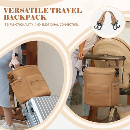 Neoprene Diaper Bag Baby Diaper Bag Large Capacity Neoprene Backpack with Changing Pad Travel Diaper Backpack with 16 Pockets for Mom & Dad-Brown