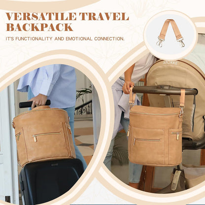 Neoprene Diaper Bag Baby Diaper Bag Large Capacity Neoprene Backpack with Changing Pad Travel Diaper Backpack with 16 Pockets for Mom & Dad-Brown