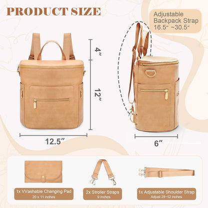 Neoprene Diaper Bag Baby Diaper Bag Large Capacity Neoprene Backpack with Changing Pad Travel Diaper Backpack with 16 Pockets for Mom & Dad-Brown
