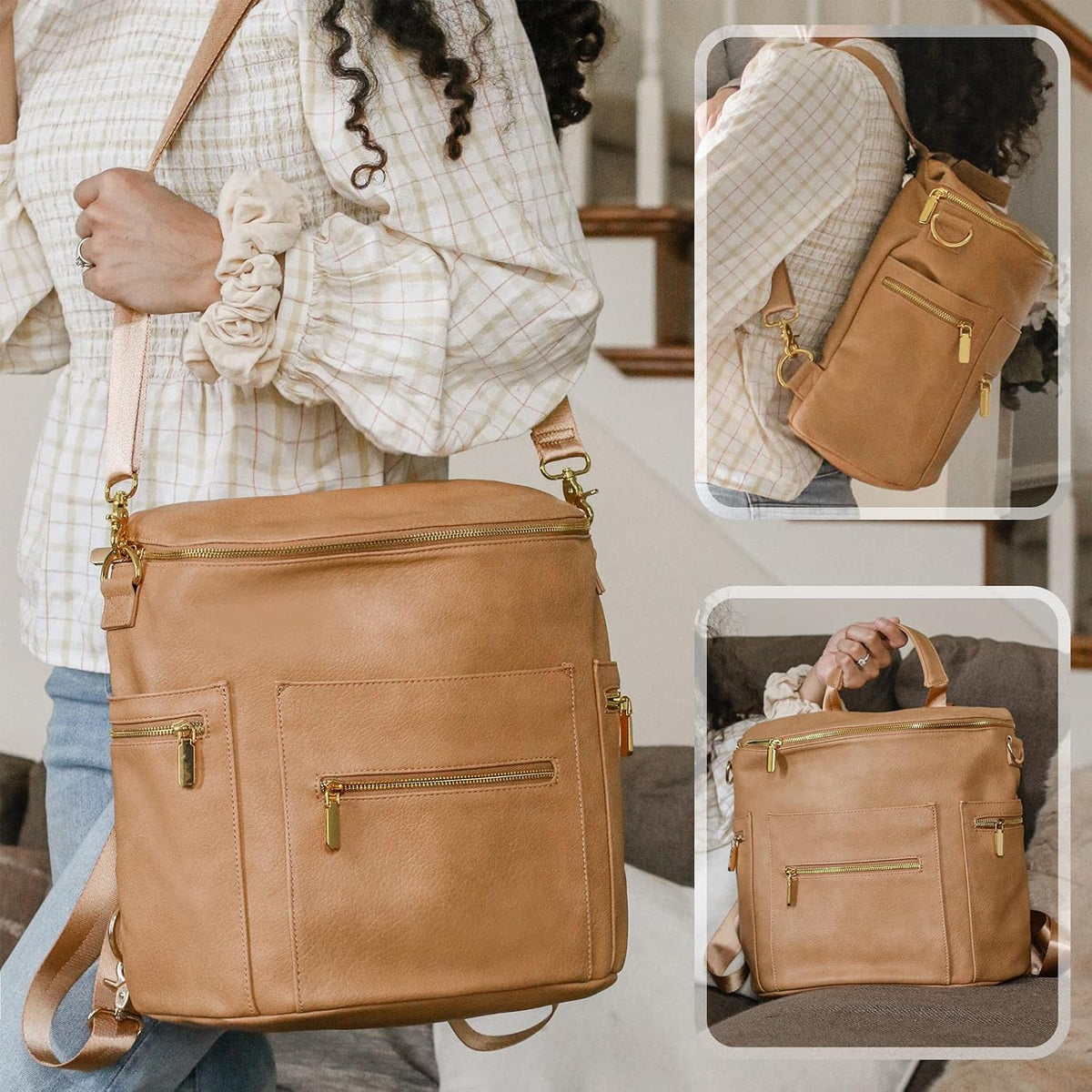 Neoprene Diaper Bag Baby Diaper Bag Large Capacity Neoprene Backpack with Changing Pad Travel Diaper Backpack with 16 Pockets for Mom & Dad-Brown