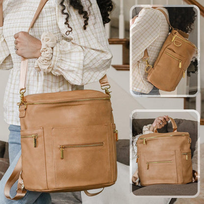 Neoprene Diaper Bag Baby Diaper Bag Large Capacity Neoprene Backpack with Changing Pad Travel Diaper Backpack with 16 Pockets for Mom & Dad-Brown