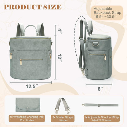 Neoprene Diaper Bag Baby Diaper Bag Large Capacity Neoprene Backpack with Changing Pad Travel Diaper Backpack with 16 Pockets for Mom & Dad-Brown