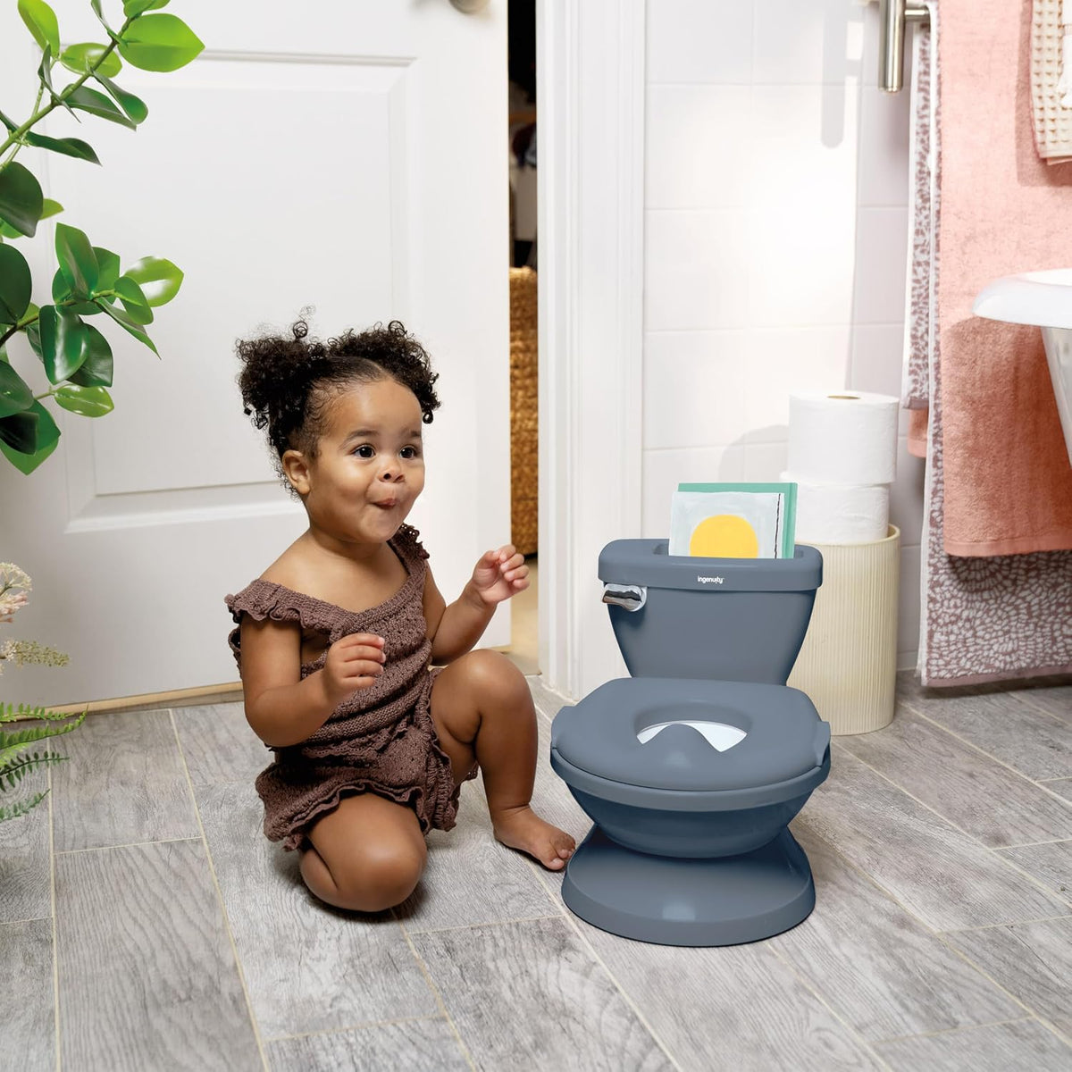 My Size Potty Pro 2-in-1 Potty Training Toilet, Floor Potty with Removable Potty Seat for Standard Toilets, Realistic Flushing Sound, for Toddlers Ages 18+ Months, Up to 50 lb