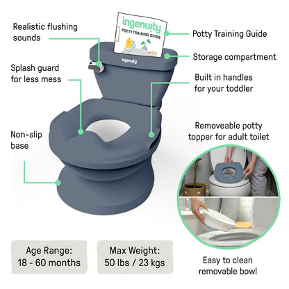 My Size Potty Pro 2-in-1 Potty Training Toilet, Floor Potty with Removable Potty Seat for Standard Toilets, Realistic Flushing Sound, for Toddlers Ages 18+ Months, Up to 50 lb