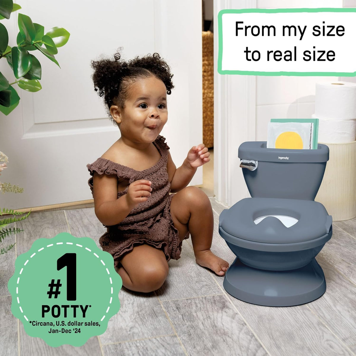 My Size Potty Pro 2-in-1 Potty Training Toilet, Floor Potty with Removable Potty Seat for Standard Toilets, Realistic Flushing Sound, for Toddlers Ages 18+ Months, Up to 50 lb