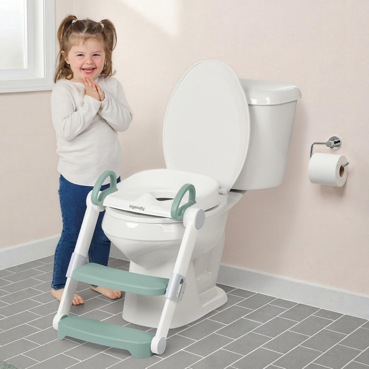My Size Potty Pro 2-in-1 Potty Training Toilet, Floor Potty with Removable Potty Seat for Standard Toilets, Realistic Flushing Sound, for Toddlers Ages 18+ Months, Up to 50 lb