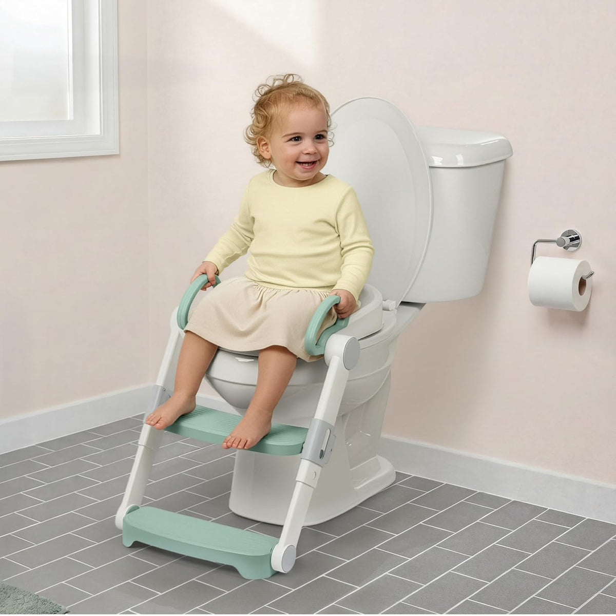 My Size Potty Pro 2-in-1 Potty Training Toilet, Floor Potty with Removable Potty Seat for Standard Toilets, Realistic Flushing Sound, for Toddlers Ages 18+ Months, Up to 50 lb