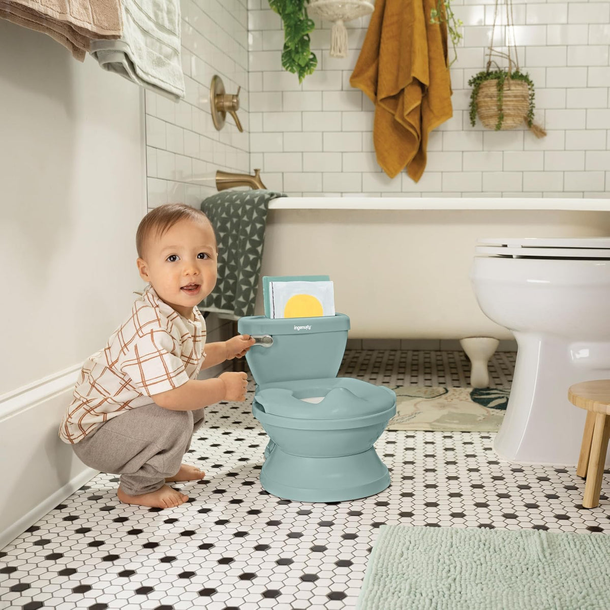 My Size Potty Pro 2-in-1 Potty Training Toilet, Floor Potty with Removable Potty Seat for Standard Toilets, Realistic Flushing Sound, for Toddlers Ages 18+ Months, Up to 50 lb
