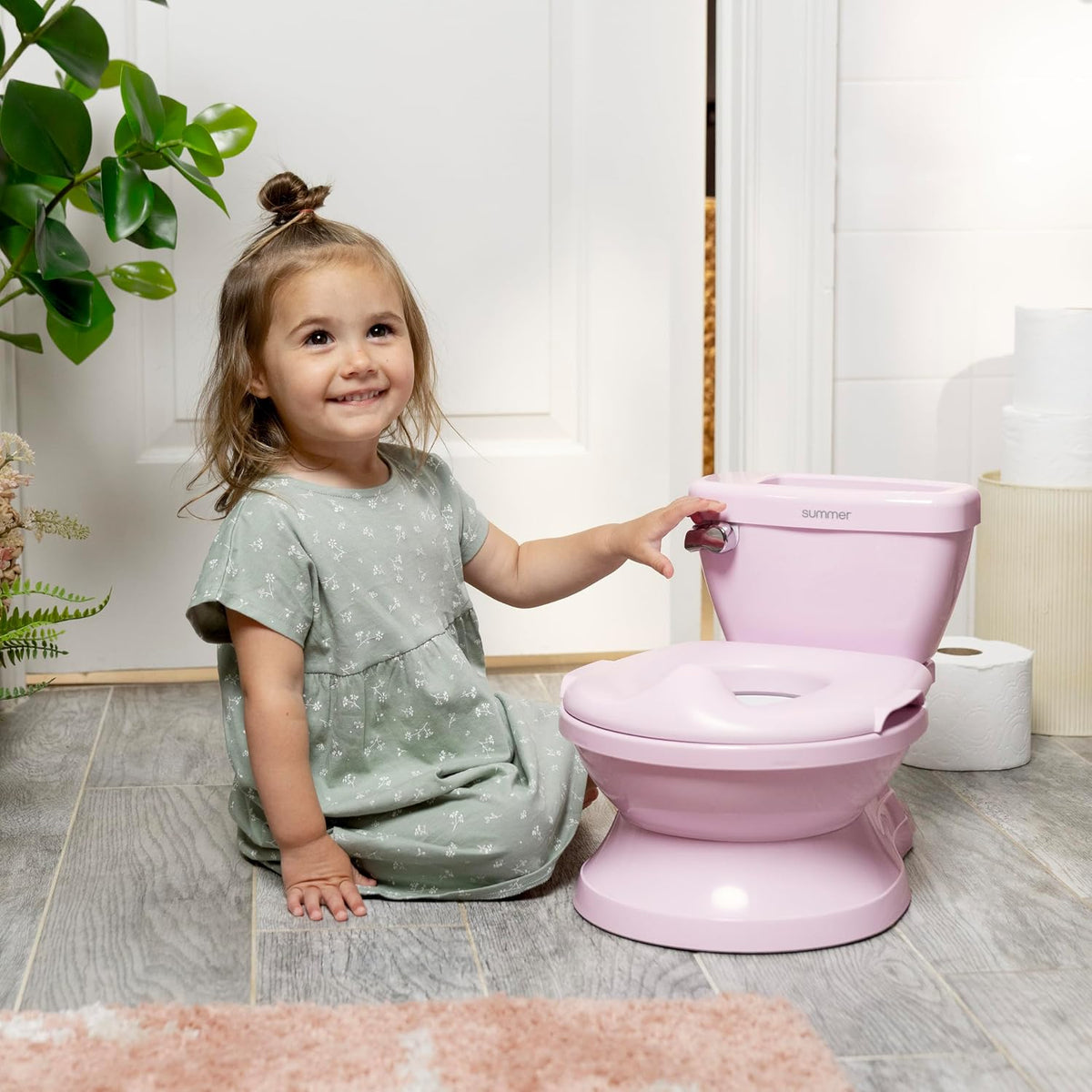 My Size Potty Pro 2-in-1 Potty Training Toilet, Floor Potty with Removable Potty Seat for Standard Toilets, Realistic Flushing Sound, for Toddlers Ages 18+ Months, Up to 50 lb
