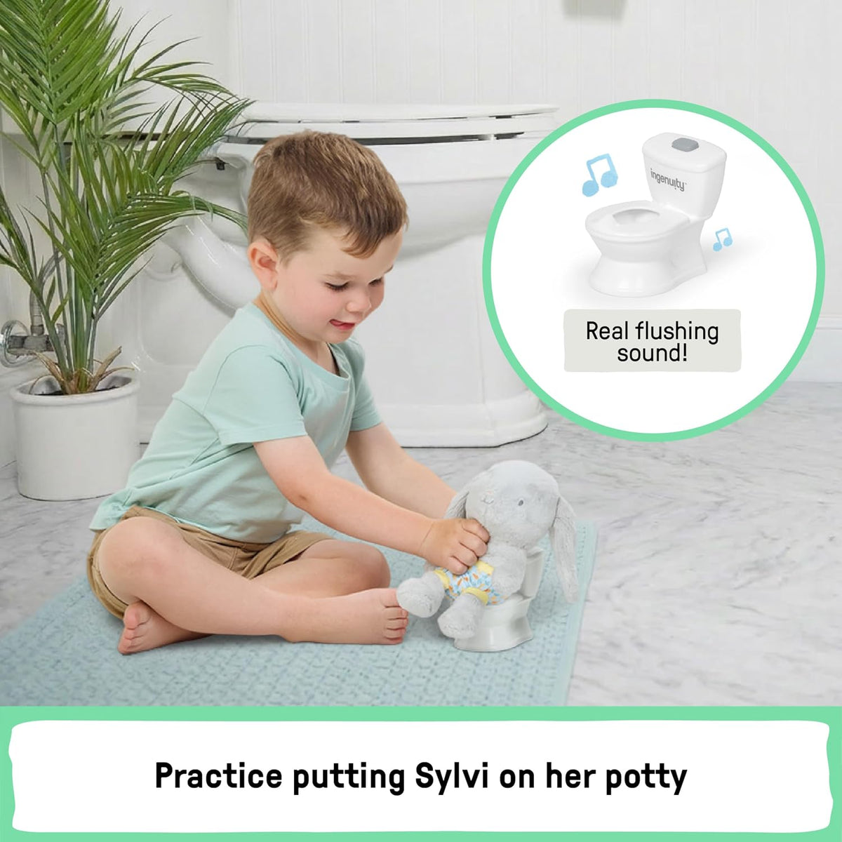 My Size Potty Pro 2-in-1 Potty Training Toilet, Floor Potty with Removable Potty Seat for Standard Toilets, Realistic Flushing Sound, for Toddlers Ages 18+ Months, Up to 50 lb