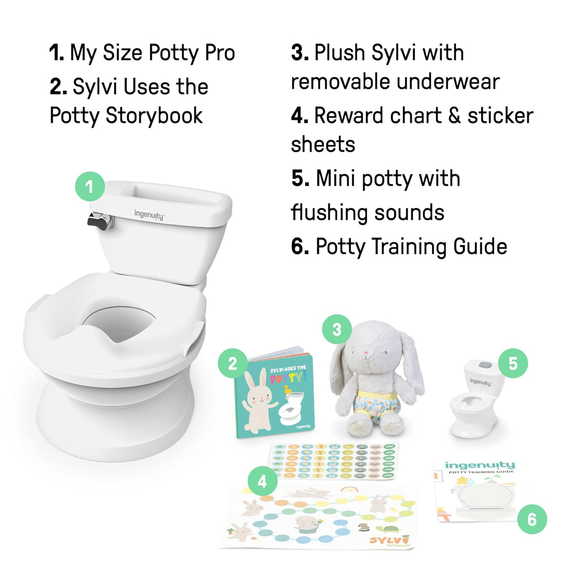 My Size Potty Pro 2-in-1 Potty Training Toilet, Floor Potty with Removable Potty Seat for Standard Toilets, Realistic Flushing Sound, for Toddlers Ages 18+ Months, Up to 50 lb