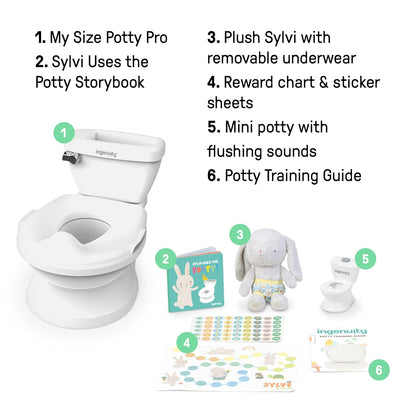 My Size Potty Pro 2-in-1 Potty Training Toilet, Floor Potty with Removable Potty Seat for Standard Toilets, Realistic Flushing Sound, for Toddlers Ages 18+ Months, Up to 50 lb