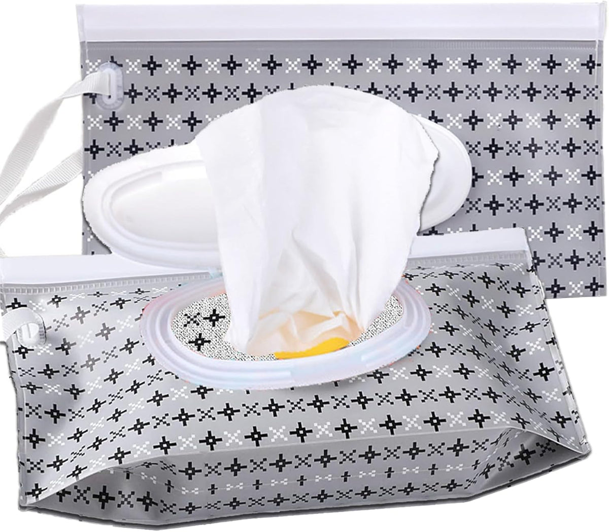 Baby Wipe Dispenser, 2 Pack Reusable Baby Wipe Container, Portable Refillable Baby Wipe Holder Wipes Pouch for Travel & Home Use
