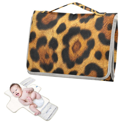 Yellow Leopard Print Portable Diaper Changing Pad for Camping
