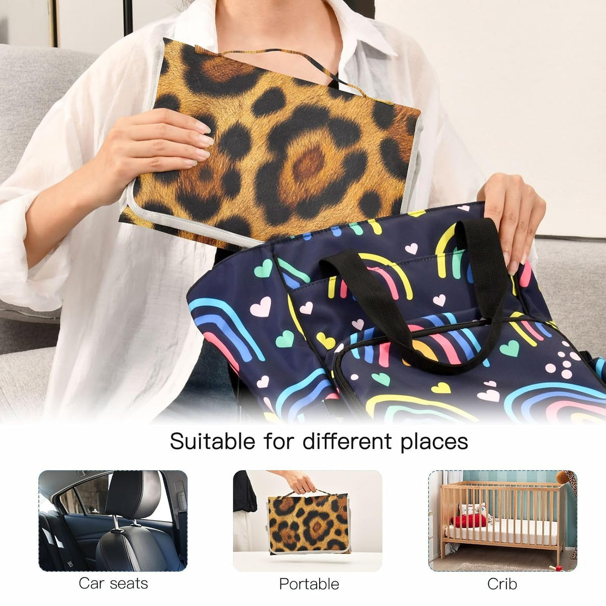 Yellow Leopard Print Portable Diaper Changing Pad for Camping