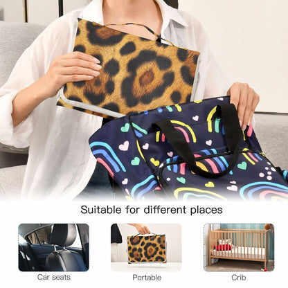Yellow Leopard Print Portable Diaper Changing Pad for Camping