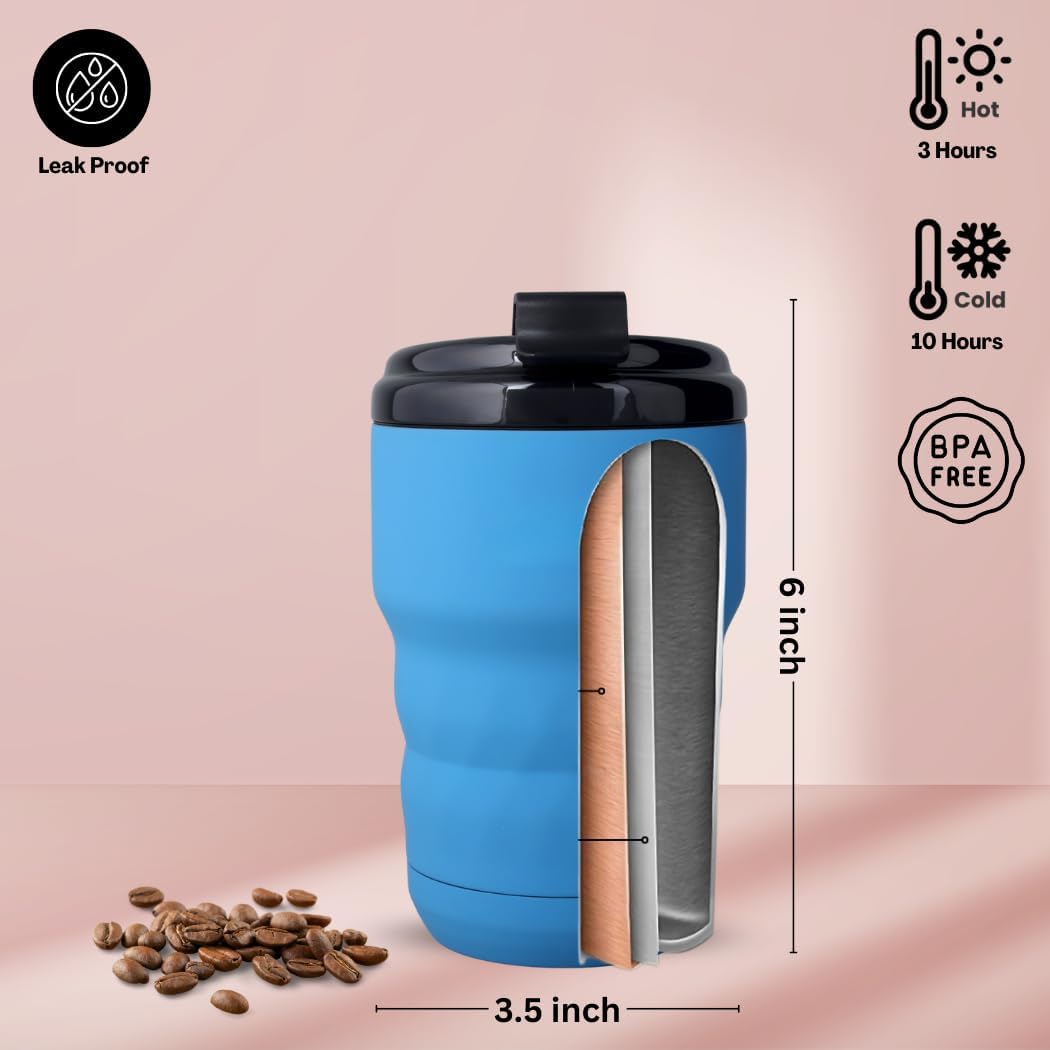Insulated Travel Coffee Mug with Flip Lid, 12 oz Stainless Steel Coffee Cups Spill Proof, Double Wall Vacuum Tumblers, Reusable To Go Mug for Hot/Ice Coffee Tea (Brown)