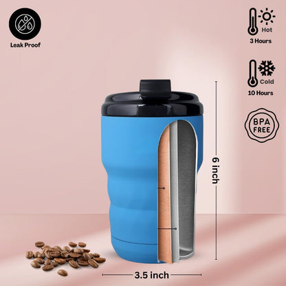 Insulated Travel Coffee Mug with Flip Lid, 12 oz Stainless Steel Coffee Cups Spill Proof, Double Wall Vacuum Tumblers, Reusable To Go Mug for Hot/Ice Coffee Tea (Brown)