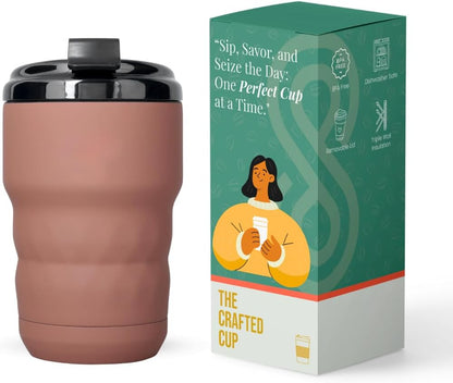 Insulated Travel Coffee Mug with Flip Lid, 12 oz Stainless Steel Coffee Cups Spill Proof, Double Wall Vacuum Tumblers, Reusable To Go Mug for Hot/Ice Coffee Tea (Brown)