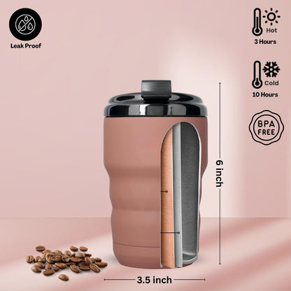 Insulated Travel Coffee Mug with Flip Lid, 12 oz Stainless Steel Coffee Cups Spill Proof, Double Wall Vacuum Tumblers, Reusable To Go Mug for Hot/Ice Coffee Tea (Brown)