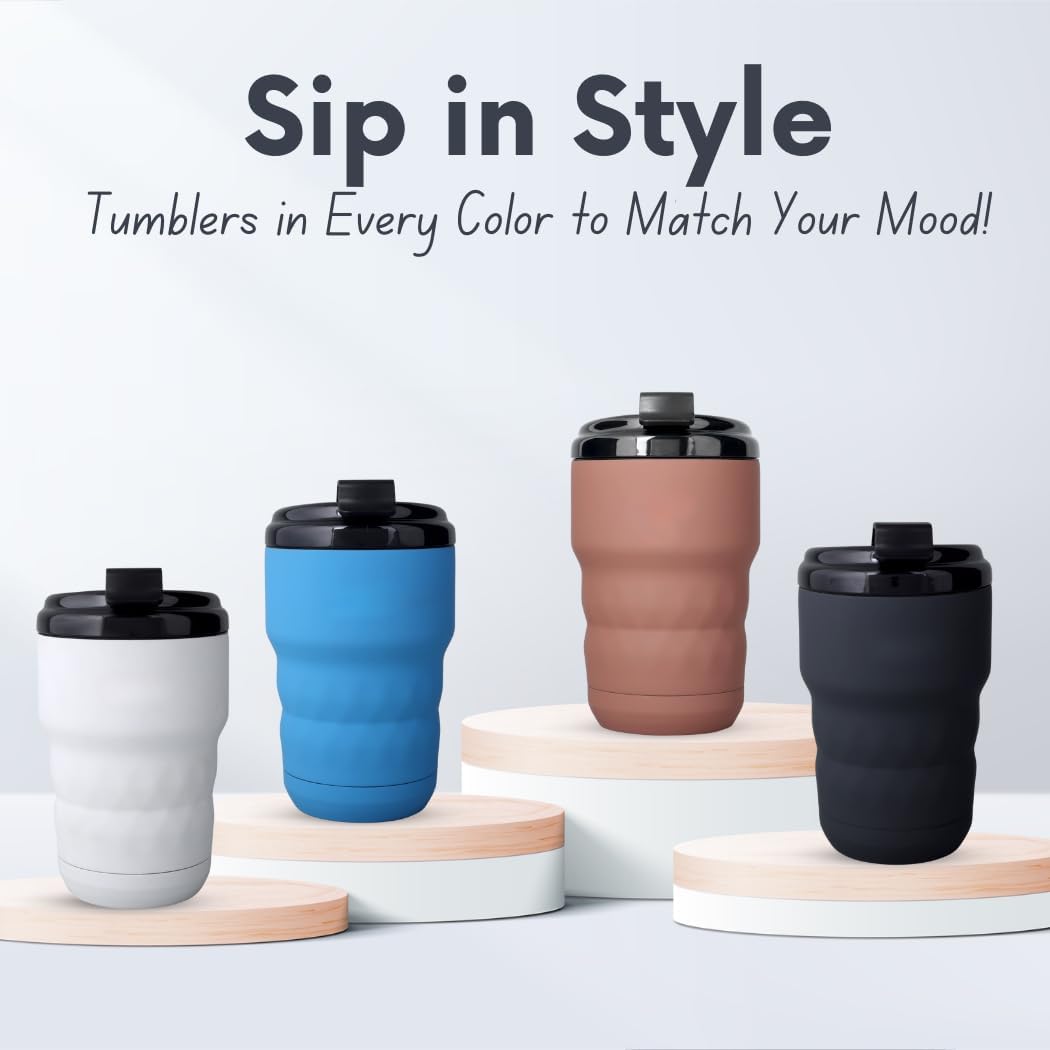 Insulated Travel Coffee Mug with Flip Lid, 12 oz Stainless Steel Coffee Cups Spill Proof, Double Wall Vacuum Tumblers, Reusable To Go Mug for Hot/Ice Coffee Tea (Brown)