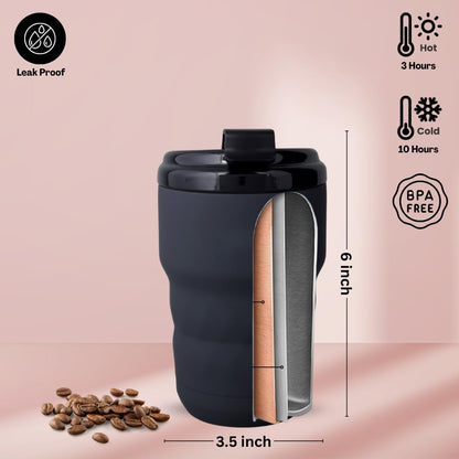 Insulated Travel Coffee Mug with Flip Lid, 12 oz Stainless Steel Coffee Cups Spill Proof, Double Wall Vacuum Tumblers, Reusable To Go Mug for Hot/Ice Coffee Tea (Brown)