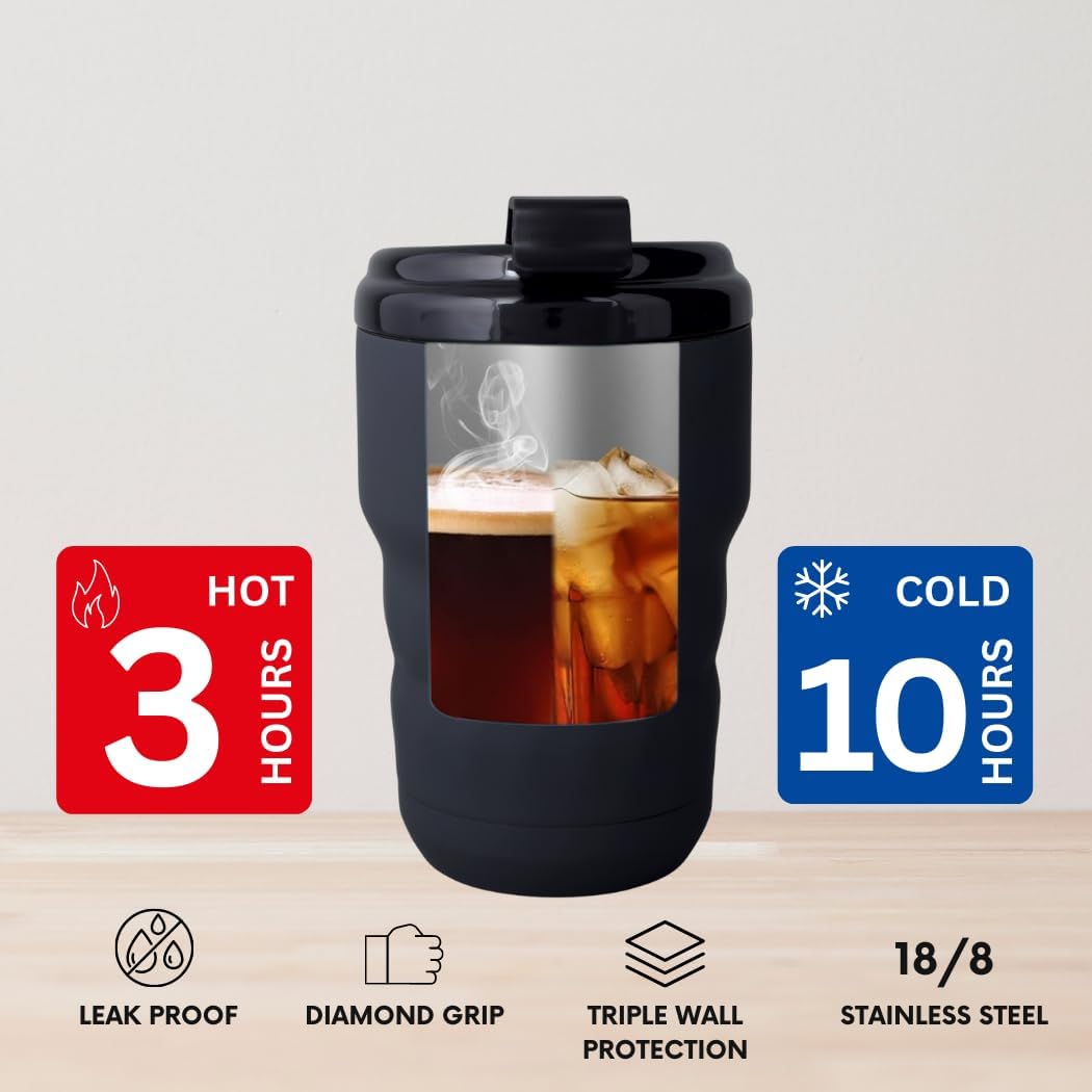 Insulated Travel Coffee Mug with Flip Lid, 12 oz Stainless Steel Coffee Cups Spill Proof, Double Wall Vacuum Tumblers, Reusable To Go Mug for Hot/Ice Coffee Tea (Brown)