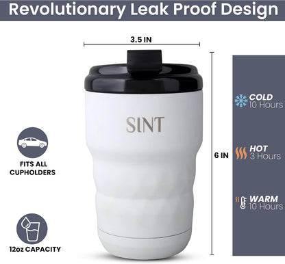 Insulated Travel Coffee Mug with Flip Lid, 12 oz Stainless Steel Coffee Cups Spill Proof, Double Wall Vacuum Tumblers, Reusable To Go Mug for Hot/Ice Coffee Tea (Brown)