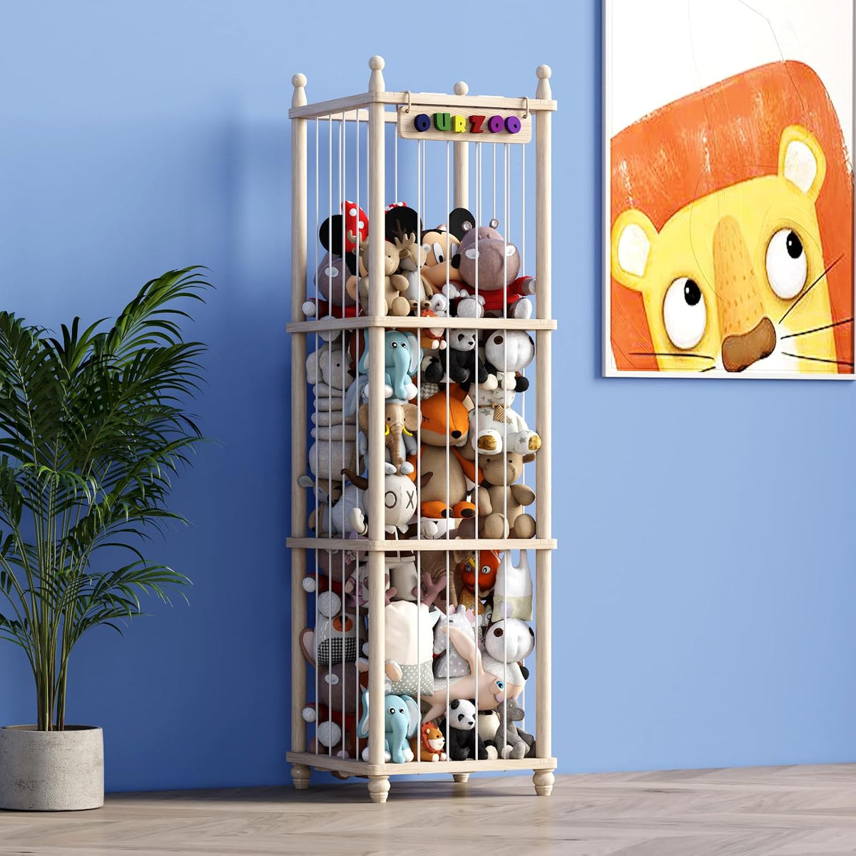Stuffed Animal Storage Wood Toy Storage Organizer, Upgraded Design from Bean Bag Stuffed Animal Hammock Plushie Net, Large Toy Chest Stuffed animal holder for Kids Nursery Playroom Bedroom （XL）