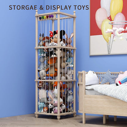 Stuffed Animal Storage Wood Toy Storage Organizer, Upgraded Design from Bean Bag Stuffed Animal Hammock Plushie Net, Large Toy Chest Stuffed animal holder for Kids Nursery Playroom Bedroom （XL）